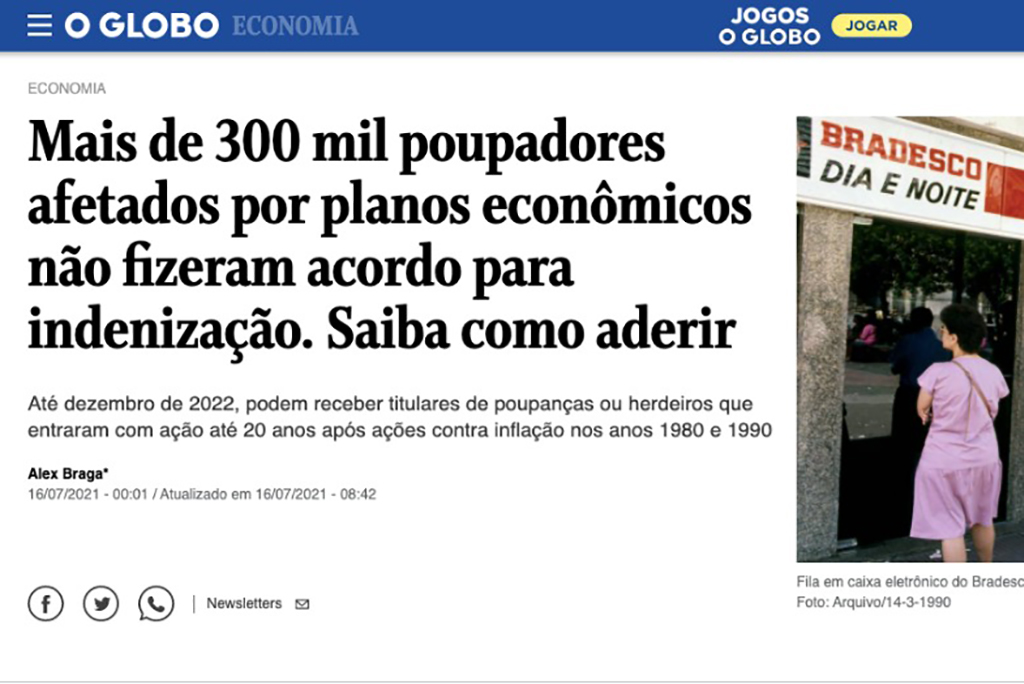 Read more about the article Acordo dos Planos Econômicos é destaque na mídia.